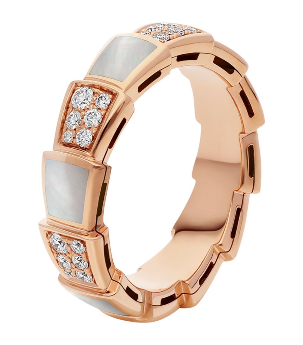 [Luna Brilliance]SERPENTI RING PINK GOLD MOP DIAMOND PAVED 4MM