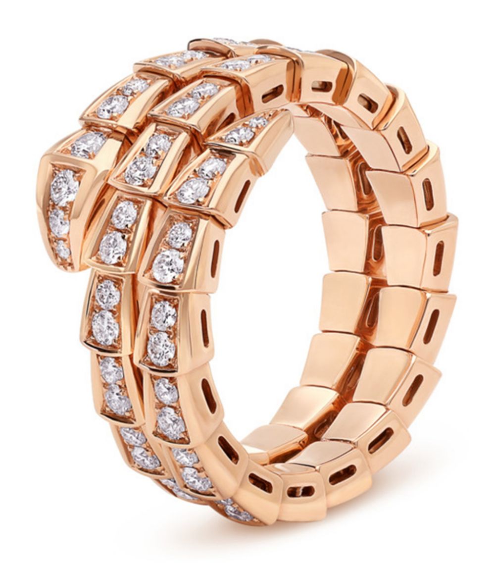 [Luna Brilliance]SERPENTI RING PINK GOLD DIAMOND DOUBLE ROW