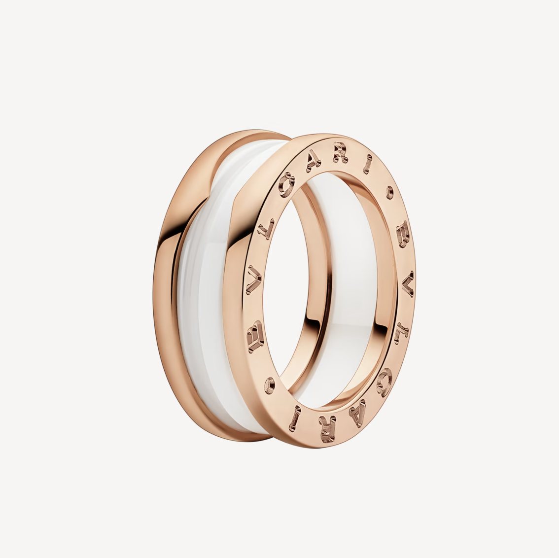 [Lunabriance]ZERO 1 TWO-BAND LOOPS AND WHITE CERAMIC SPIRAL PINK GOLD RING