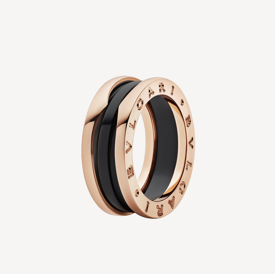 [Luna Brilliance]ZERO 1 TWO-BAND LOOPS AND BLACK CERAMIC PINK GOLD RING