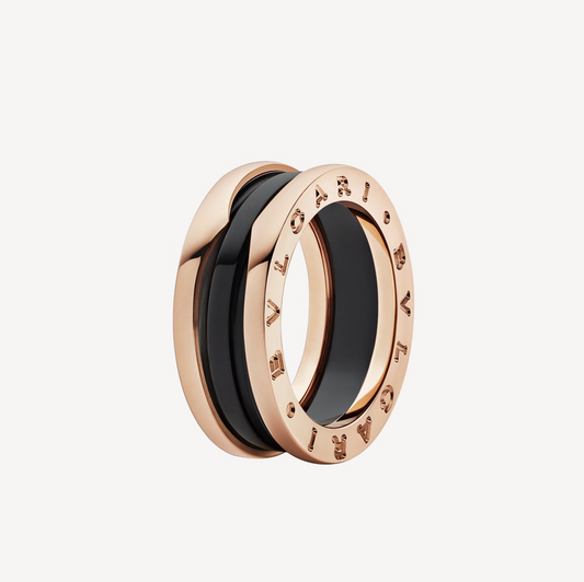 [Lunabriance]ZERO 1 TWO-BAND LOOPS AND BLACK CERAMIC PINK GOLD RING