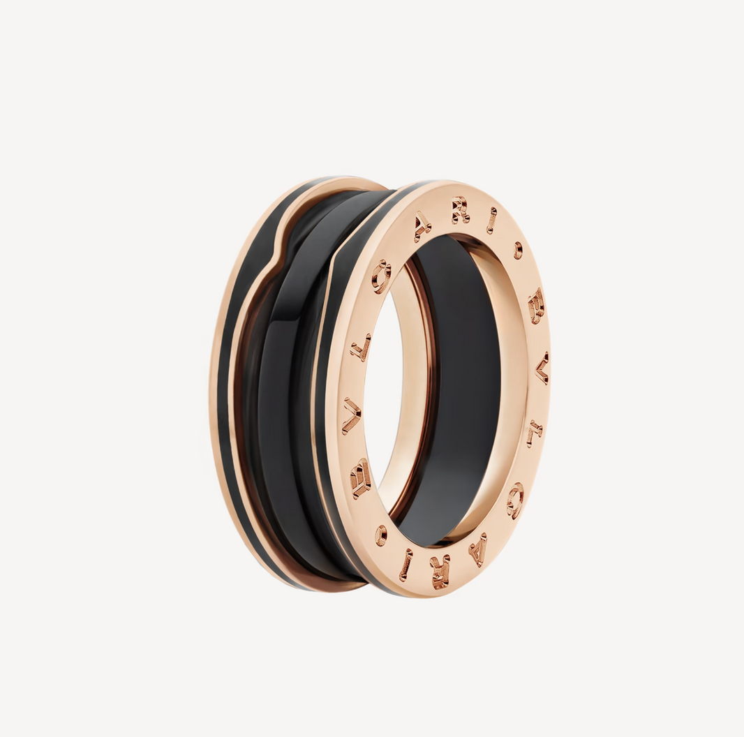 [Luna Brilliance]ZERO 1 TWO-BAND WITH MATTE BLACK CERAMIC PINK GOLD RING