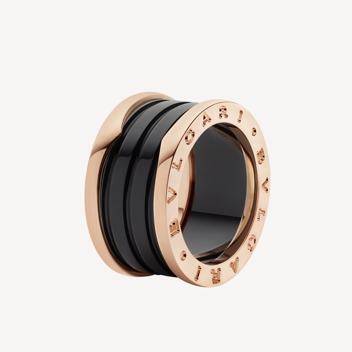 [Lunabriance]ZERO 1 FOUR-BAND LOOPS AND BLACK CERAMIC SPIRAL PINK GOLD RING