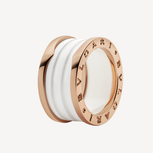 [Lunabriance]ZERO 1 FOUR-BAND LOOPS AND WHITE CERAMIC SPIRAL PINK GOLD RING