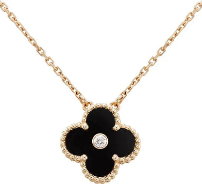 [Lunabriance]CLOVER 15MM DIAMOND ONYX NECKLACE