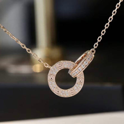 [Lunabriance]LOVE 7.6MM NECKLACE ROSE GOLD AND SILVER  FULL DIAMOND