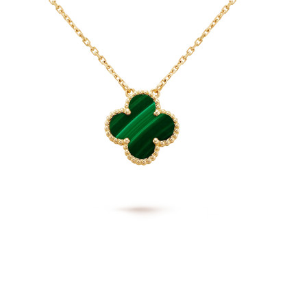 [Lunabriance]CLOVER 15MM MALACHITE SINGLE FLOWER  NECKLACE