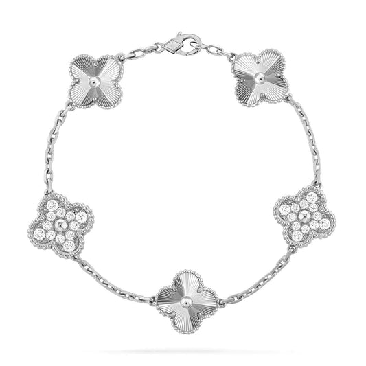 [Lunabriance]CLOVER 5 MOTIF SILVER DIAMOND BRACELET