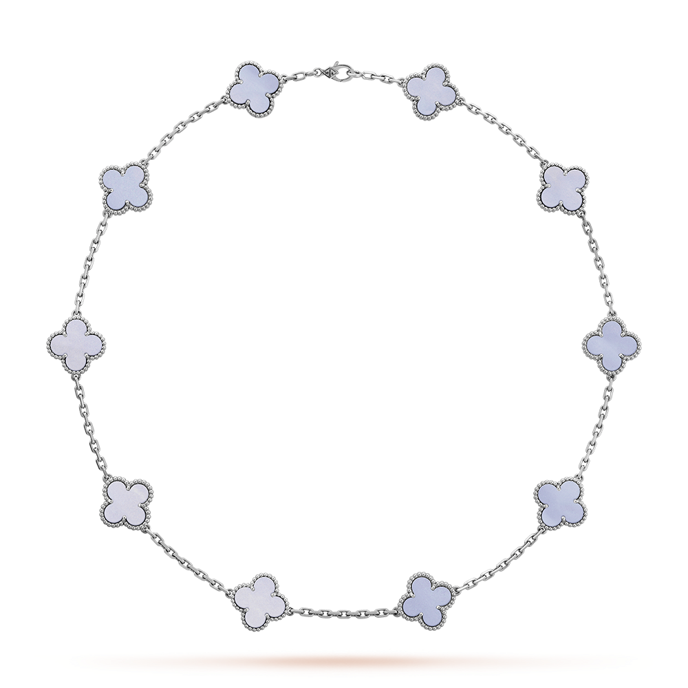 [Luna Brilliance]CLOVER 10 MOTIFS BLUE CHALCEDONY NECKLACE