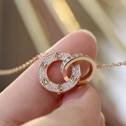 [Lunabriance]LOVE 7.6MM NECKLACE ROSE GOLD AND SILVER  FULL DIAMOND