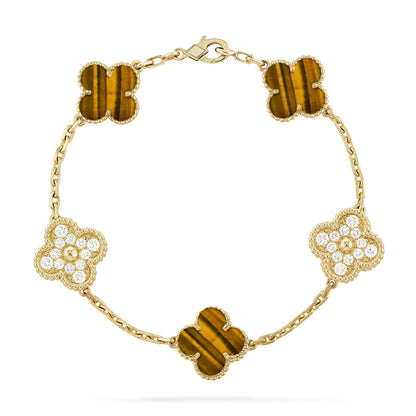 [Luna Brilliance]CLOVER 5 MOTIFS TIGER EYE BRACELET COLLECTION