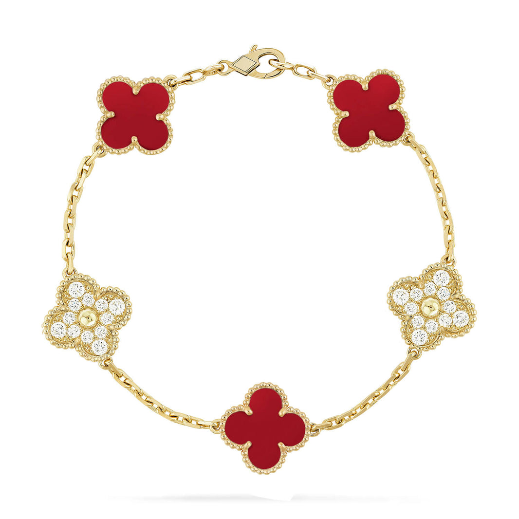 [Luna Brilliance] CLOVER 5 MOTIF RED CORNELIAN BRACELET COLLECTION