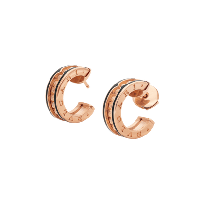 [Lunabriance]ZERO 1 ROCK PINK GOLD EARRINGS WITH STUDDED SPIRAL AND BLACK CERAMIC