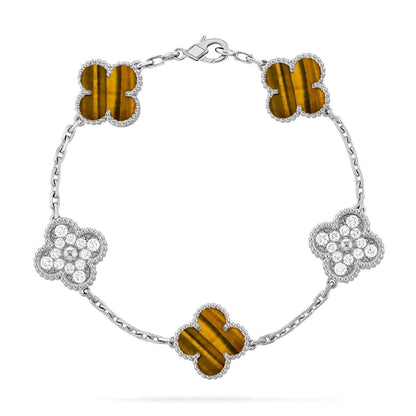 [Luna Brilliance]CLOVER 5 MOTIFS TIGER EYE BRACELET COLLECTION