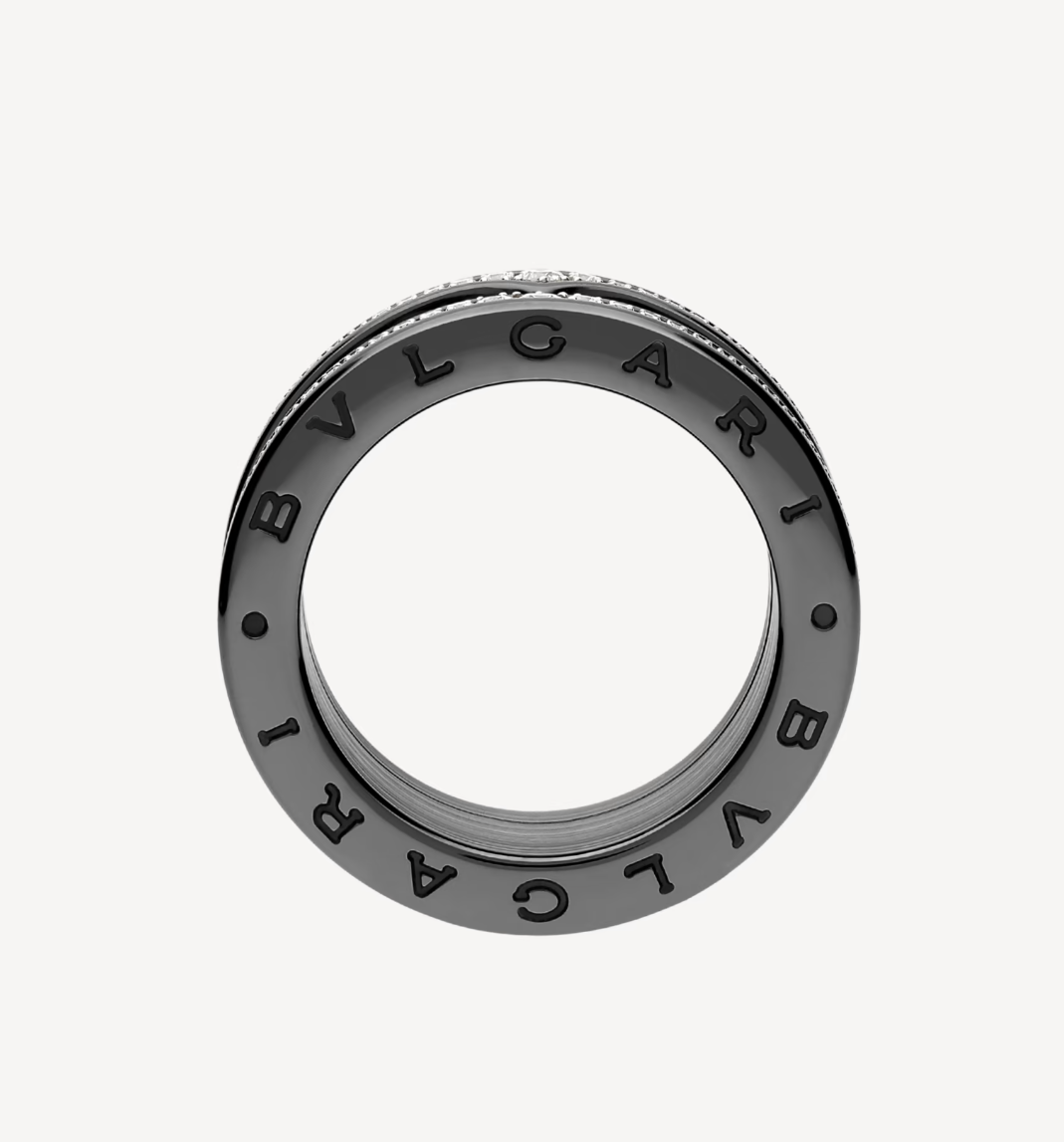 [Lunabriance]ZERO 1 ROCK FOUR-BAND BLACK CERAMIC WITH STUDDED SPIRAL AND PAVED DIAMONDS RING