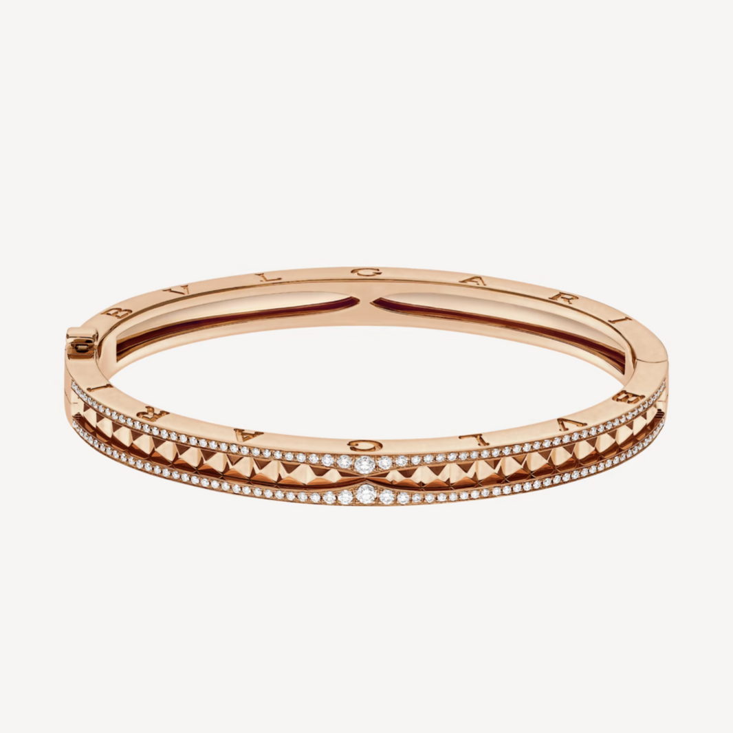 [Luna Brilliance]ZERO 1 SPIRAL AND PAVED DIAMOND PINK GOLD BRACELET