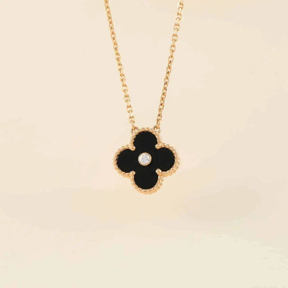 [Lunabriance]CLOVER 15MM DIAMOND ONYX NECKLACE