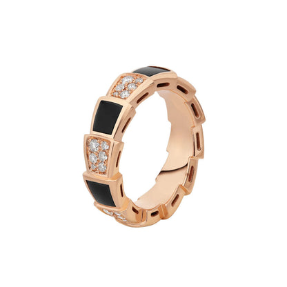 [Lunabriance]SERPENTI RING PINK GOLD BLACK MOP DIAMOND PAVED 4MM