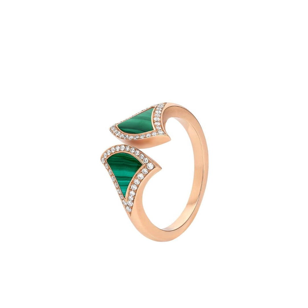[Luna Brilliance]DREAM MALACHITE DIAMOND OPEN RING
