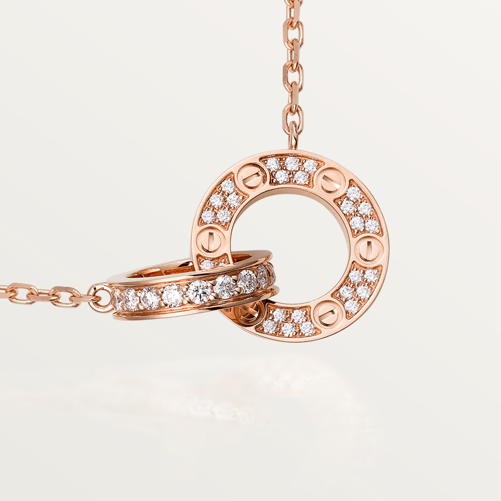 [Lunabriance]LOVE 7.6MM NECKLACE ROSE GOLD AND SILVER  FULL DIAMOND