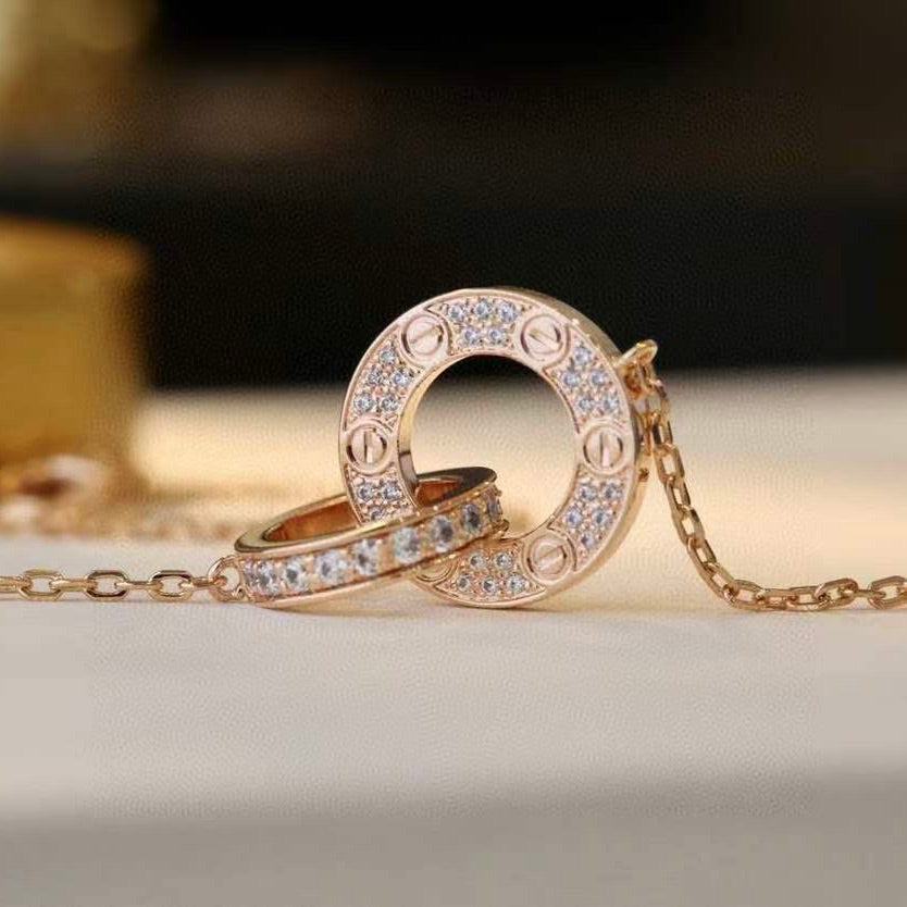 [Lunabriance]LOVE 7.6MM NECKLACE ROSE GOLD AND SILVER  FULL DIAMOND