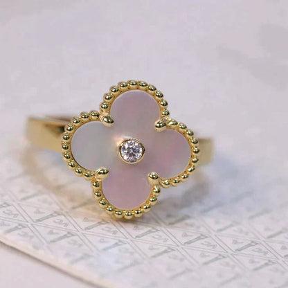 [Lunabriance]CLOVER PINK MOP RING GOLD DIAMOND