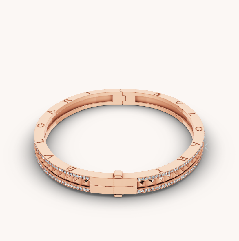 [Lunabriance]ZERO 1 SPIRAL AND PAVED DIAMOND PINK GOLD BRACELET