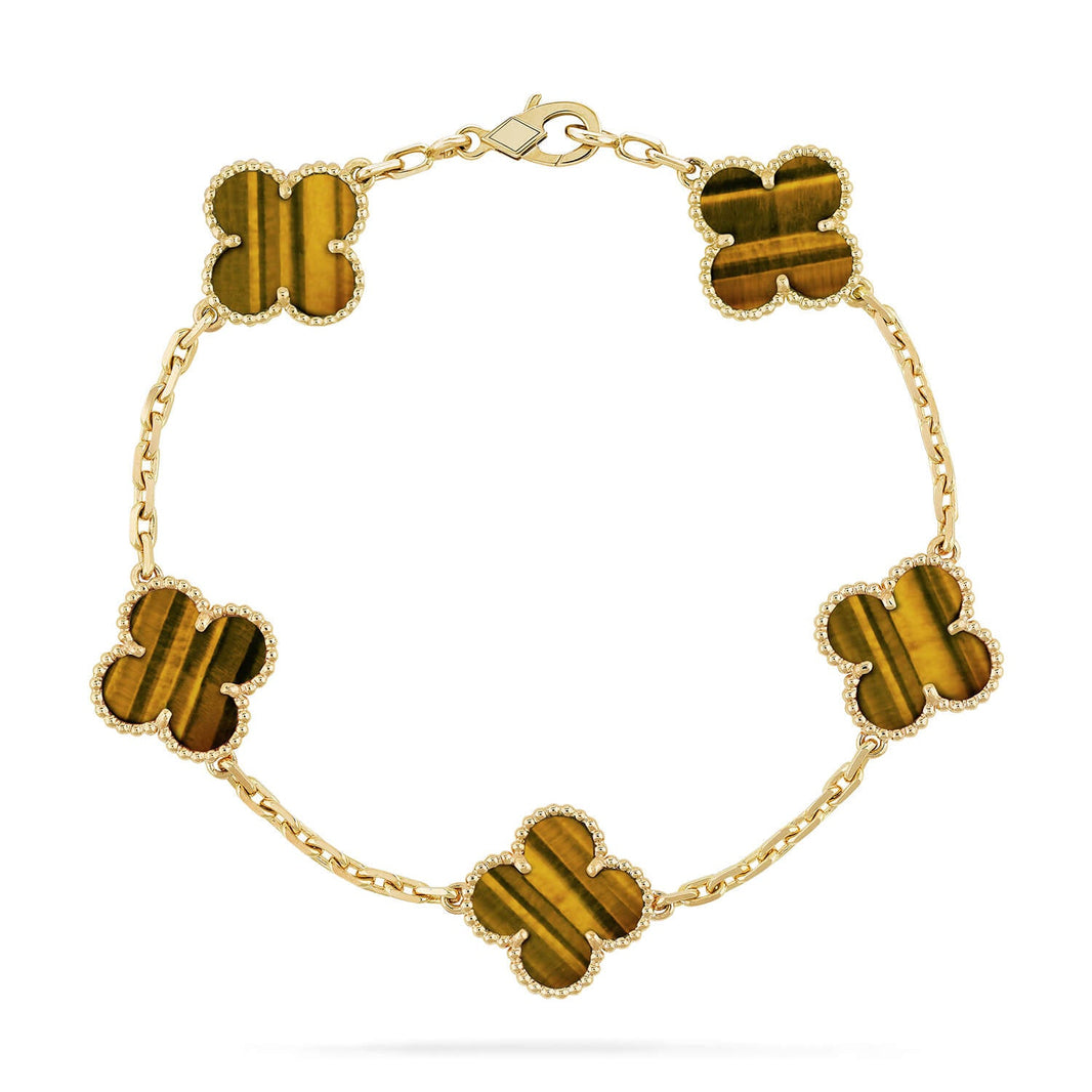 [Luna Brilliance]CLOVER 5 MOTIFS TIGER EYE BRACELET COLLECTION