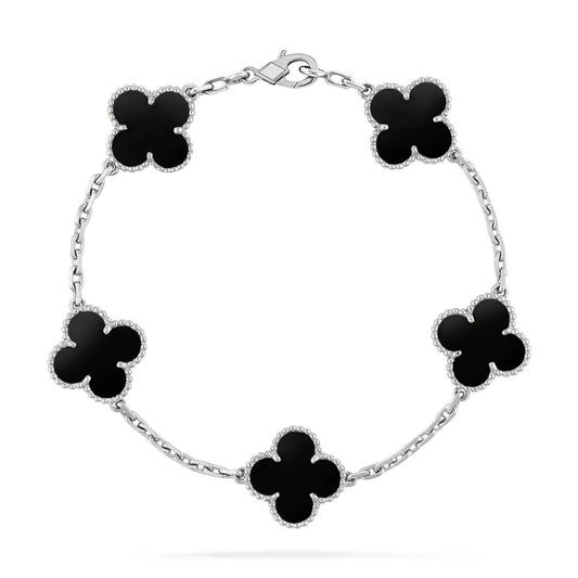 [Lunabriance]CLOVER 5 MOTIF ONYXS  BRACELET SILVER