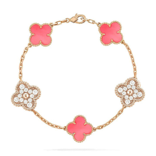 [Lunabriance]CLOVER 5 MOTIF DIAMOND PINK MOP PINK GOLD BRACELET