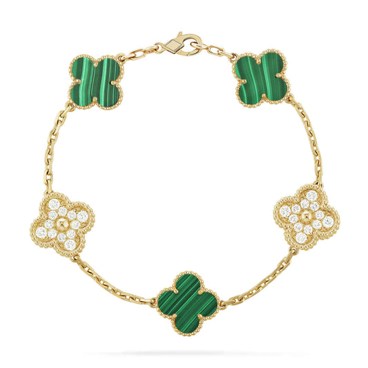 [Lunabriance]CLOVER  5 MOTIF MALACHITE DIAMOND BRACELET