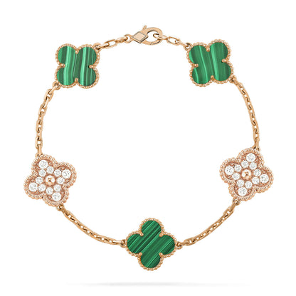 [Lunabriance]CLOVER  5 MOTIF MALACHITE DIAMOND BRACELET