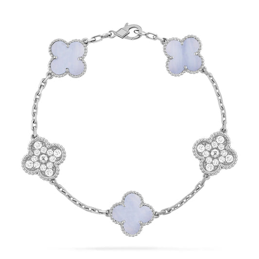 [Lunabriance]CLOVER  5 MOTIF DIAMOND PURPLE CHALCEDONY BRACELET SILVER