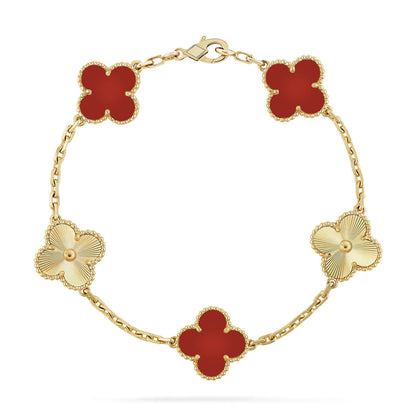 [Lunabriance]CLOVER  5 MOTIFS CARNELIAN GOLD BRACELET