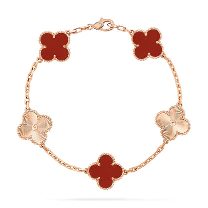 [Lunabriance]CLOVER  5 MOTIFS CARNELIAN GOLD BRACELET