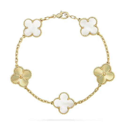 [Lunabriance]CLOVER BRACELET 5 MOTIF WHITE MOP PINK GOLD