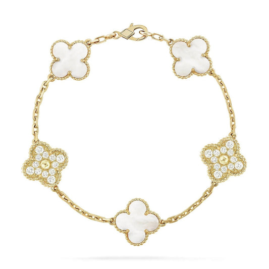 [Lunabriance]CLOVER BRACELET 5 MOTIF WHITE MOP DIAMOND