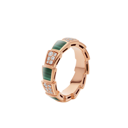 [Lunabriance]SERPENTI RING PINK GOLD MALACHITE DIAMOND PAVED 4MM