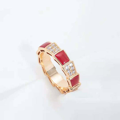 [Lunabriance]SERPENTI RING PINK GOLD CARNELIAN DIAMOND PAVED 4MM