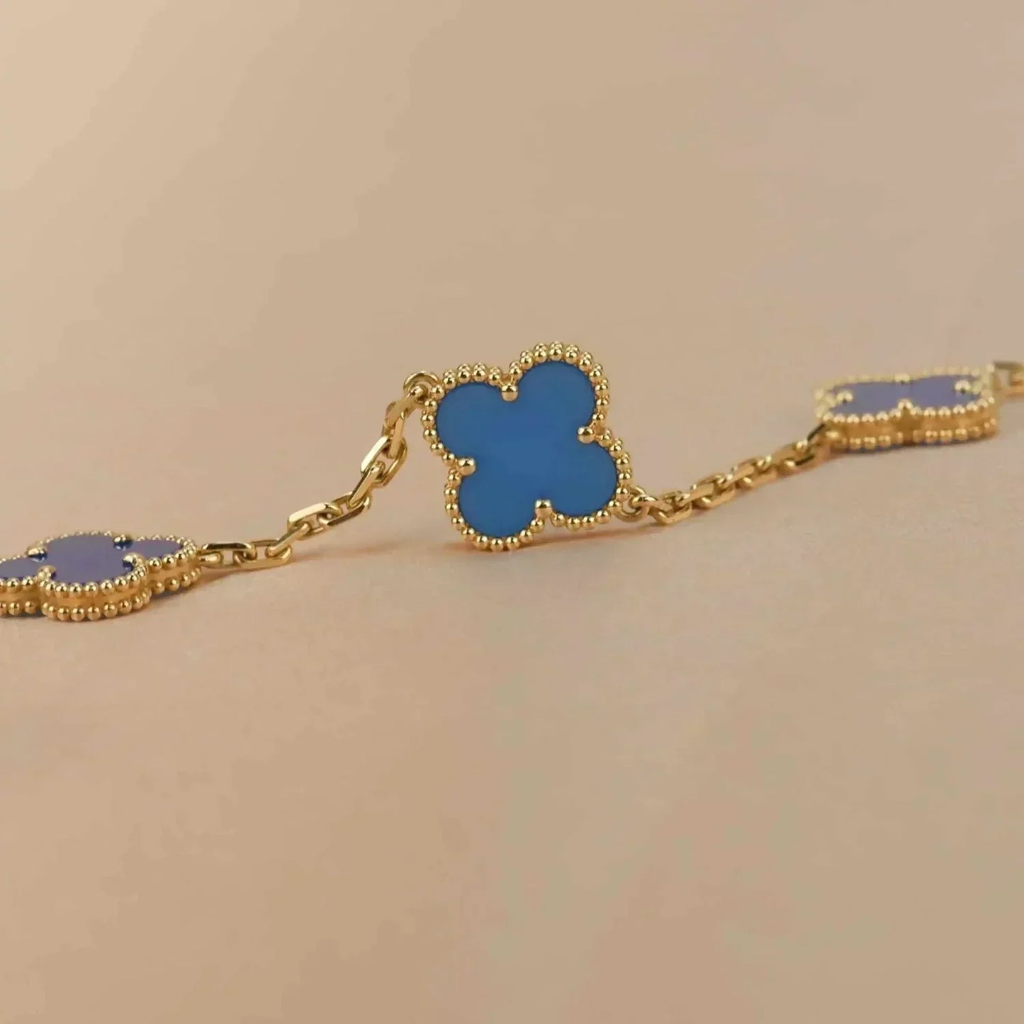 [Lunabriance]CLOVER 5 MOTIFS BLUE AGATE BRACELET