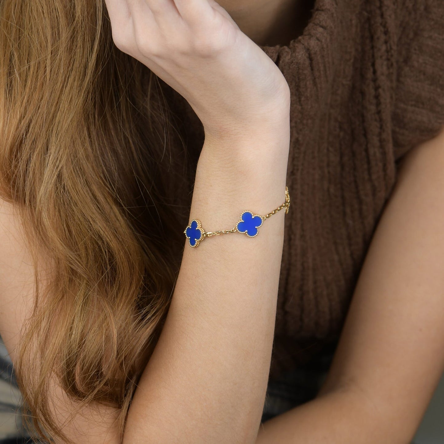 [Lunabriance]CLOVER 5 MOTIFS BLUE AGATE BRACELET