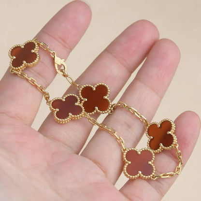 [Luna Brilliance] CLOVER 5 MOTIF RED CORNELIAN BRACELET COLLECTION