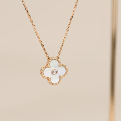 [Lunabriance]CLOVER 15MM DIAMOND WHITE FRITILLARIA NECKLACE