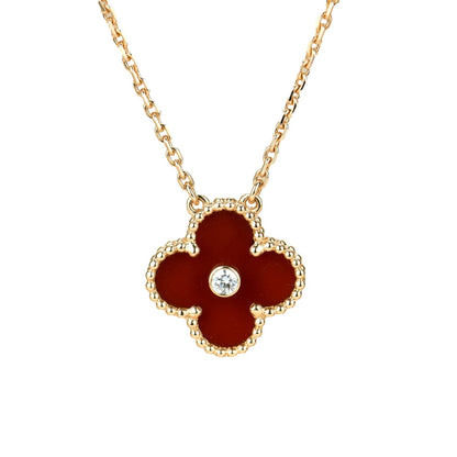 [Lunabriance]CLOVER 15MM DIAMOND CARNELIAN NECKLACE