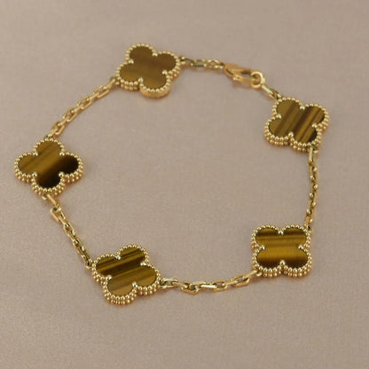 [Luna Brilliance]CLOVER 5 MOTIFS TIGER EYE BRACELET COLLECTION