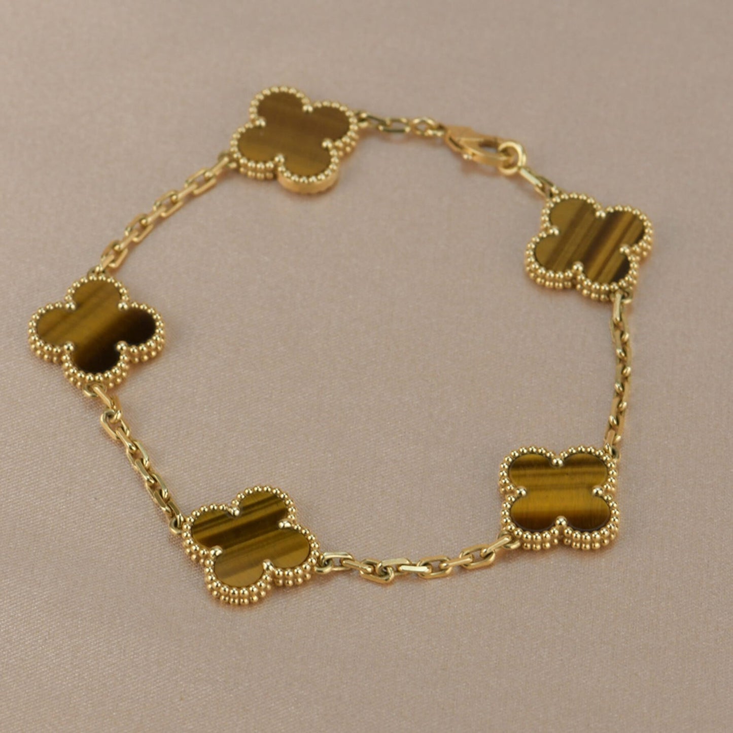 [Lunabriance]CLOVER  5 MOTIFS TIGER EYE BRACELET