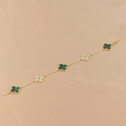 [Lunabriance]CLOVER  5 MOTIF MALACHITE DIAMOND BRACELET