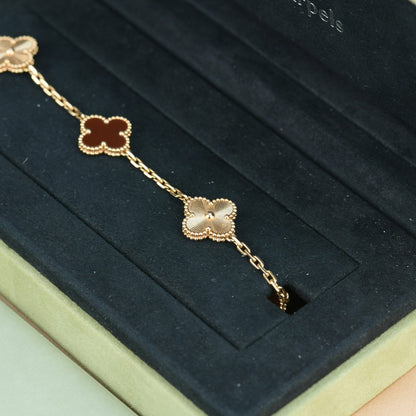 [Lunabriance]CLOVER  5 MOTIFS CARNELIAN GOLD BRACELET