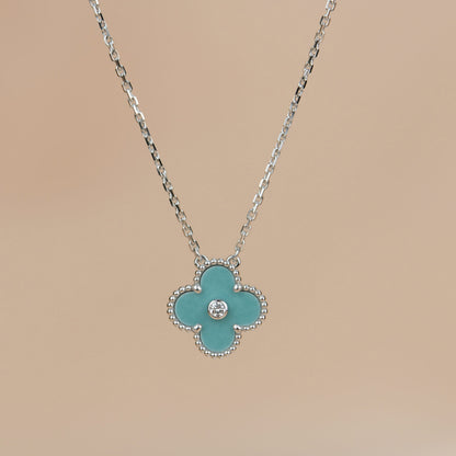 [Lunabriance]CLOVER 15MM DIAMOND SVRES PORCELAIN  NECKLACE SILVER