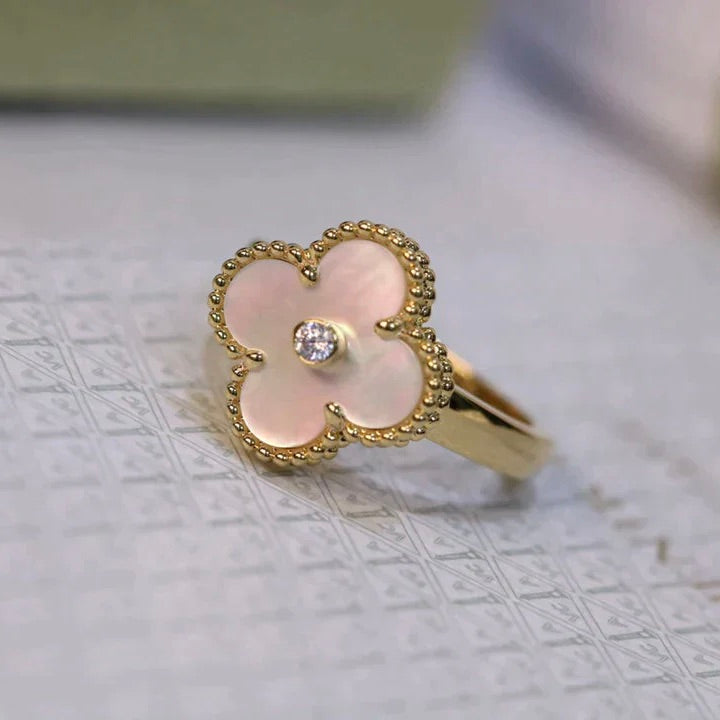 [Lunabriance]CLOVER PINK MOP RING GOLD DIAMOND